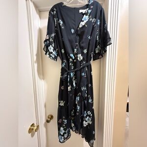 EUC-Emma & Michelle Navy Blue Ruffle with Blue Floral Dress-EUC